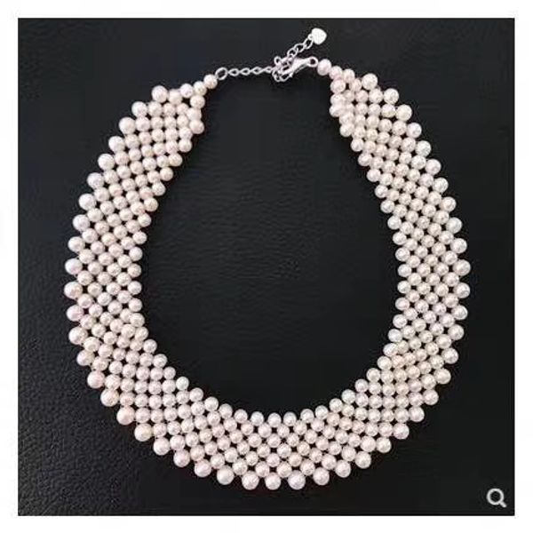 unique pearls jewellery store 4-5mm round handmade white color genuine freshwater pearl necklace wedding pearl women gift, Silver